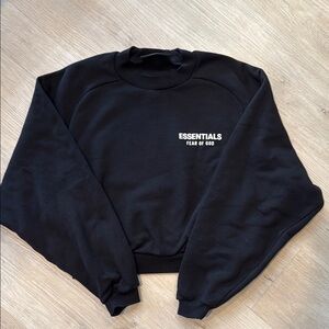 Fear of God Essentials Women's Black Fleece Cropped Crew Neck Sweatshirt